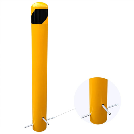 46 inch High Pour in Place Steel Bollard Post, 5-1/2" OD Safety Bollard Yellow Powder Coat, Metal Bollard Parking Barrier