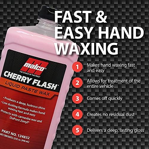 Malco Cherry Flash Automotive Liquid Paste Wax – Protect & Shine Your Vehicle/Easiest Way to Hand Wax Your Car/Lasting Gloss & Protection For Cars, Trucks, Boats, and Motorcycles / 64 Oz. (124864)