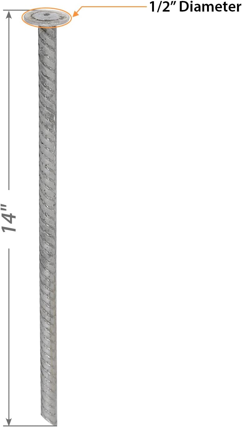 SmartSign Rebar Spikes - Pack of 12, Length 14", Diameter 1/2", Heavy Duty Metal Rebar Stakes for 6ft Parking Curbs/Wheel Stop/Speed Bump, Silver