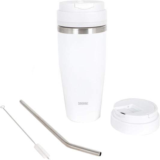 Ice Shave 2-in-1 Stainless Steel Vacuum Tumbler & Cordless Blender - 28oz, Leak Resistant, Cold 24Hrs/Ice 2 Days, 120 Watts with Waterproof Charging - For Smoothies, Home/Office/Car, White