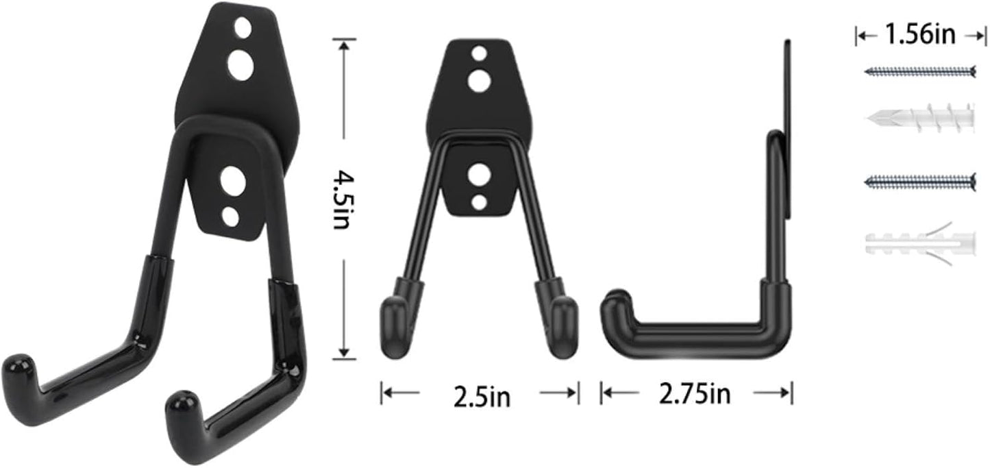 Wall Mount Heavy Duty Garage Hooks (4-Pack) – Wall Mounted Storage Hooks for Ladders, Bikes, Tools & More – Rust-Resistant Steel with Anti-Slip PVC Coating Small U Hooks