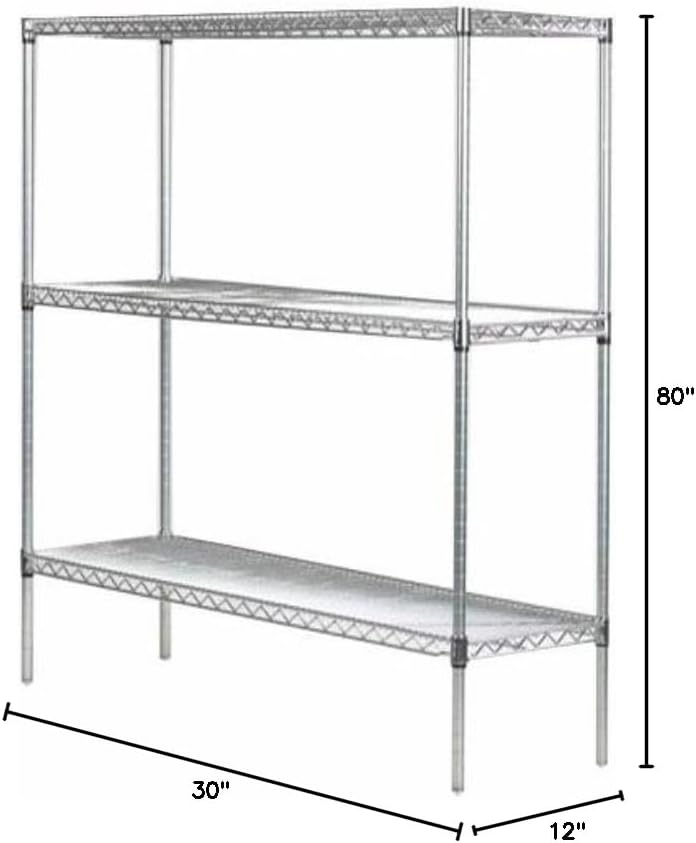 Omega 12" Deep x 30" Wide x 80" High 3 Tier Chrome Starter Shelving Unit