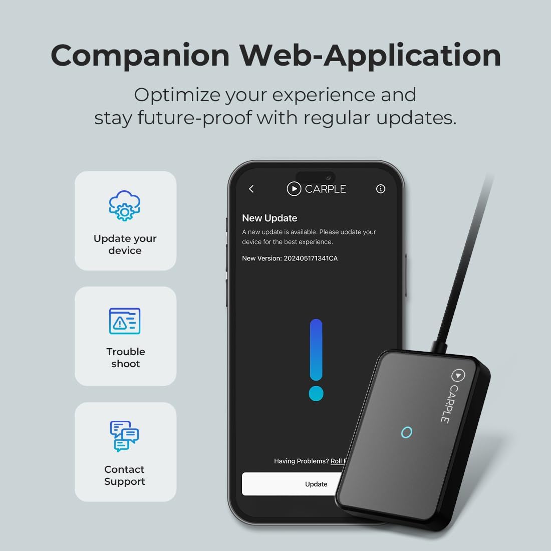 Wireless Carplay Adapter with Web App and OTA Updates, Convert Wired to Wireless CarPlay for Seamless Connectivity, Easy Installation in Any Vehicle, USB&USB-C/Type-C, Stable & No Delay