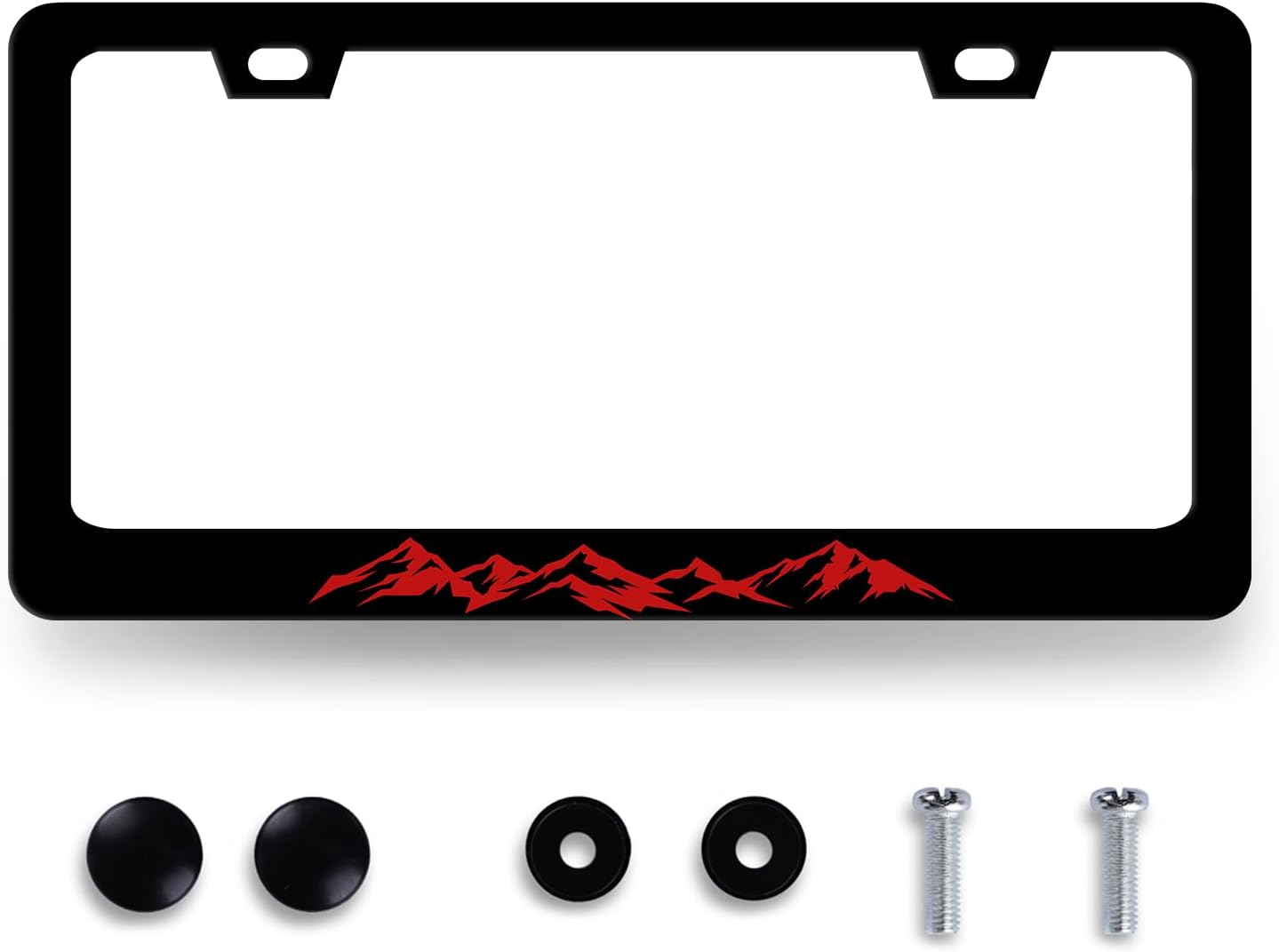 Mountain License Plate Frame Colorful Mountains License Plate Stainless Steel Funny Black Accessories Cars Decor 12.2 X 6.2 Inch with 2 Holes and Screws Fits Standard Us Ca Vehicles