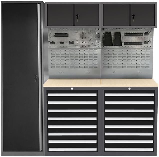 Steel Garage Cabinet Set, Heavy Duty, Tool Cabinets with Drawers for Workshop Auto Repair Shop, No Wall Mounting Required