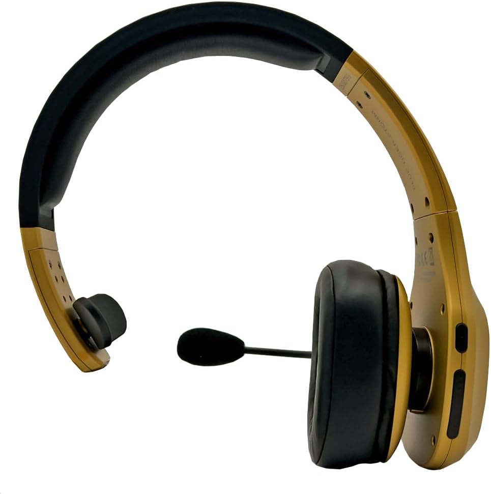 Blue Tiger Storm Gold - Premium Trucker Bluetooth Headset-Wireless Noise Canceling Mono Headset with Mic -High-Fidelity Sound, 30-Hour Talk Time, USB-C Charging - for Truck Drivers, Bluetooth 5.0