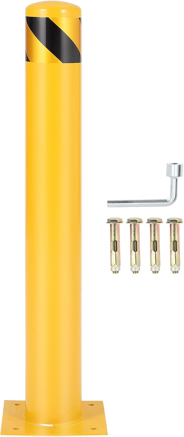 4.5x36 Inch Safety Bollard Post - Yellow Steel Bollard with Anchor Bolts (1-Pack) for Parking Lots, Walkways & Traffic Areas