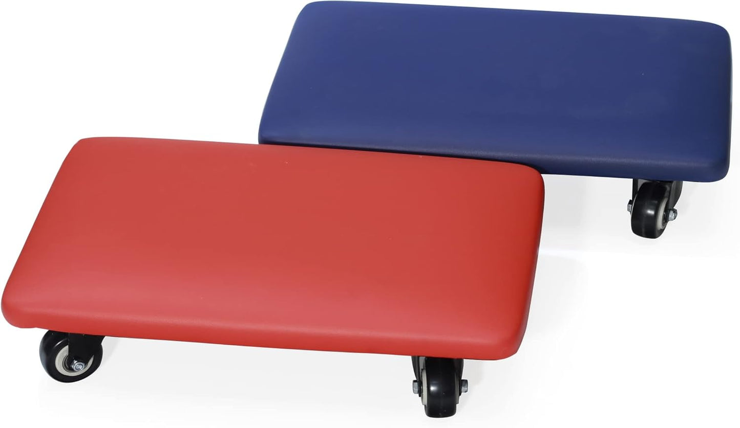 Roller Seat 360 Degree Rotating Low Stool with Wheel Chair PU Leather Universal Swivel Wheels Stool for Home Office Fitness and Garage (Rectangle Red)