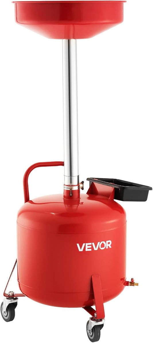 VEVOR 8 Gallon Waste Oil Drain Tank, Industrial Fluid Drain Tank with Adjustable Funnel Height, Portable Oil Drainer with Wheels & Toolbox, Fluid Fuel Transfer Drainage for Auto Repair Shops, Red