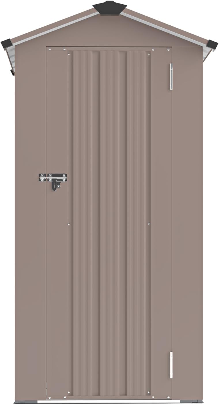 Outdoor Metal Storage Shed, Waterproof Garden Tool Shed with Lock, Galvanized Steel Utility Cabinet, Weather-Resistant Storage Locker for Backyard, Patio, Garage Tools Organization (Brown)