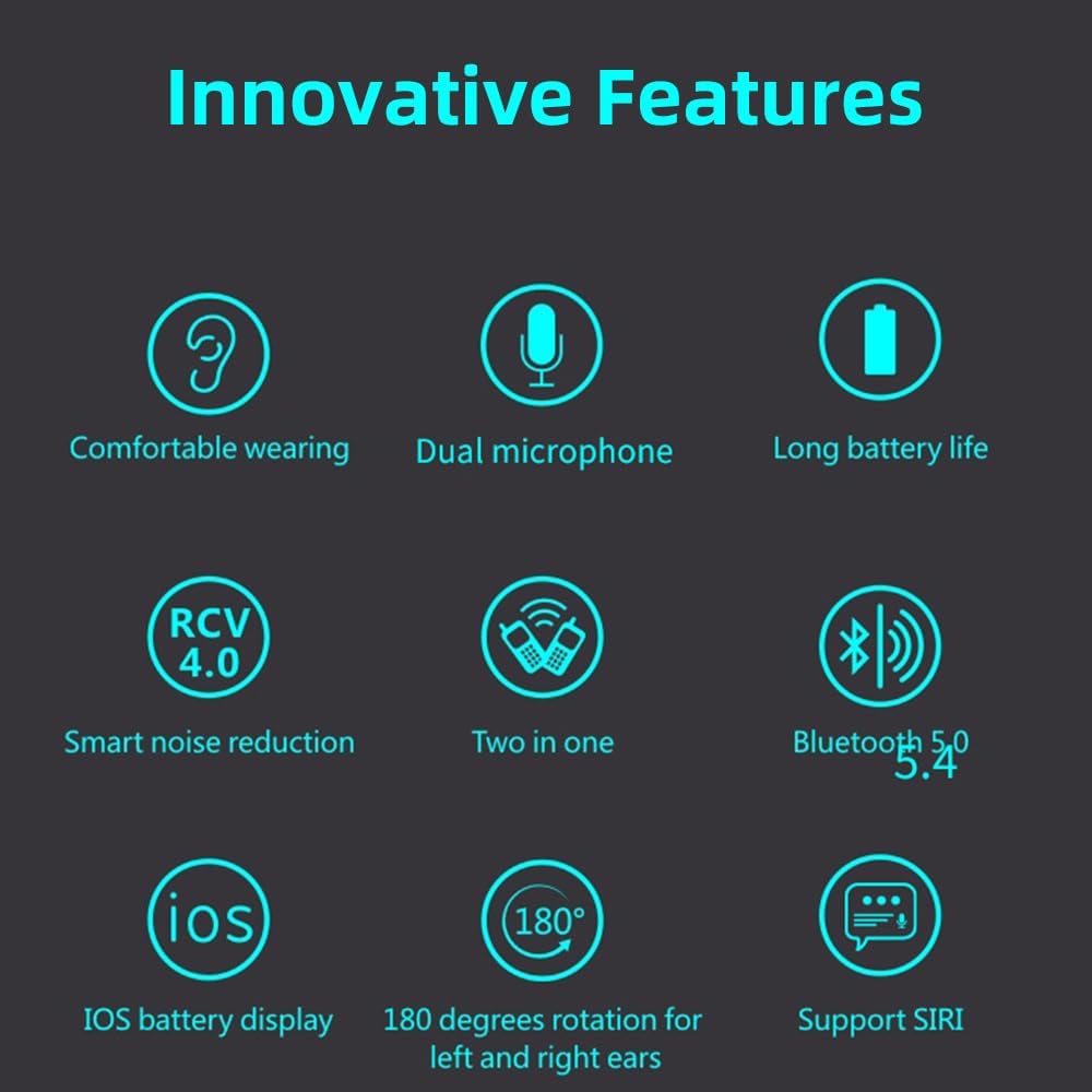 IHAO Bluetooth Earpiece Headphone Dual Noise Cancelling Mic Painless Open-Ear Handsfree Stereo Sound Left/Right Changeable Earhook Earphones for Driving/Business/Gym-Single Ear F910 Black