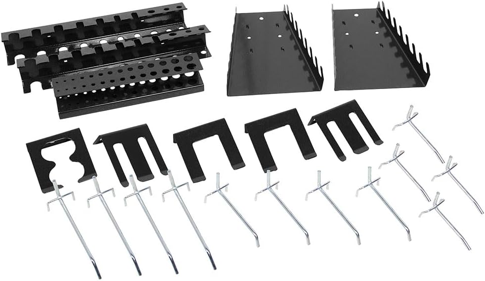 JZD Steel Wall Mount Storage Cabinet System with 22 Tool Hooks, for Garage Workshop Black & Grey