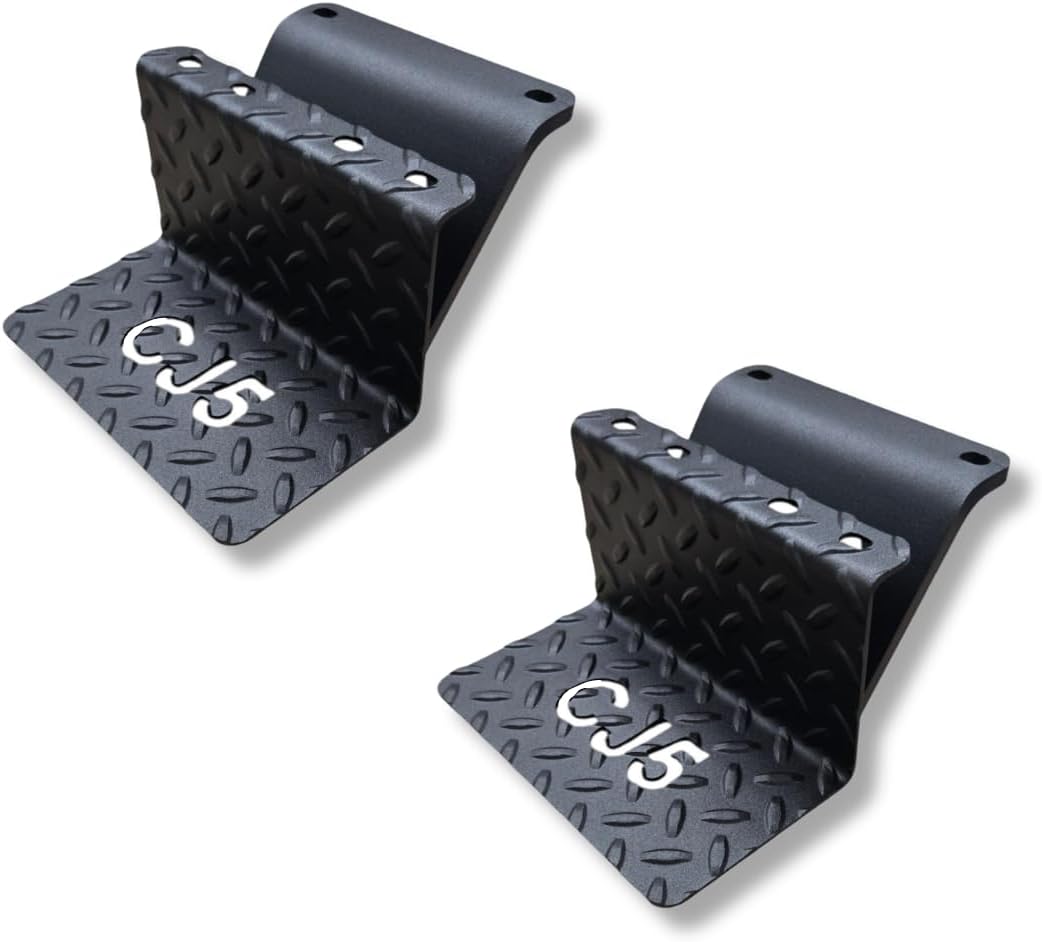 CJ5 Side Steps Compatible with Jeep © CJ Vehicles (Pair) - Solid Steel Construction - Metal Diamond Treadplate Traction Design - Universal Fitment on Classic CJ-5 (CJ7) (CJ5-BLACK)