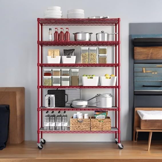 Generic Organize in Style with The Members Mark 6-Tier NSF Heavy Duty Wire Shelving, 47.75"" W x 18"" D x 75.5"" H (Red, 2 PACK)