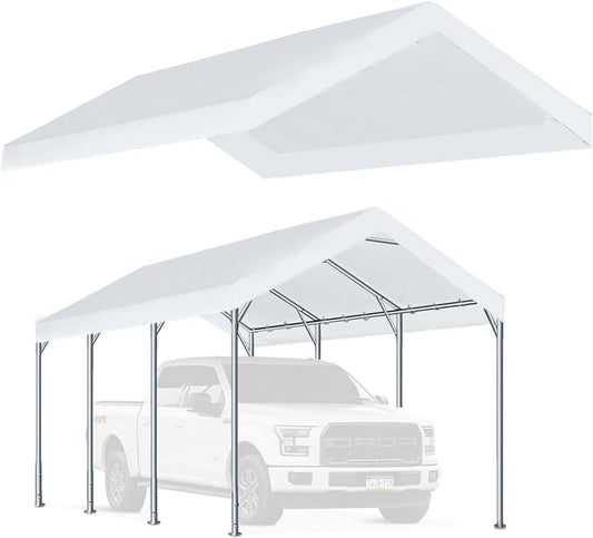 Rutile 12'x20' Carport Replacement Top Canopy Cover for Car Garage Shelter Tent Party Tent with Ball Bungees White (Only Top Cover, Frame is not Included)