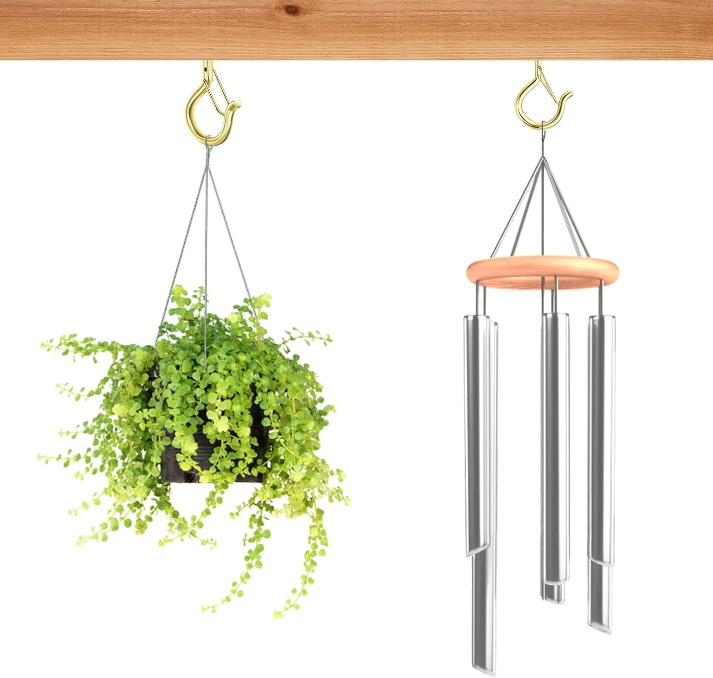 24 PCS Q-Hanger Hooks, Screw Hooks for Outdoor String Lights, Safety Buckle Design Cup Eye Hook for Hanging Christmas Lights, Plants, Mounted on Wall Ceiling, Include 1 Wing Nut Driver, Gold