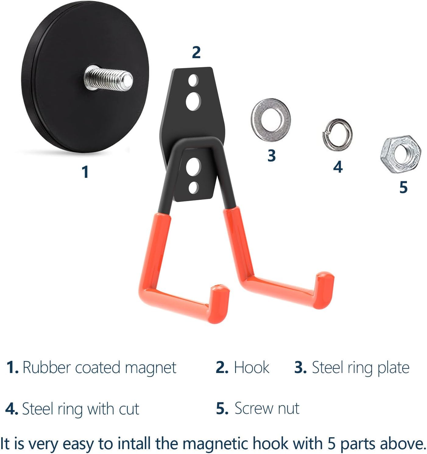 Magnetic Garage Hook, Heavy Duty Garage Storage Magnetic Hooks Steel Tool Hangers for Garage Wall Utility Magnet Hooks and Hangers Indoor & Outdoor Hanging Garden Tools (2 Pack)