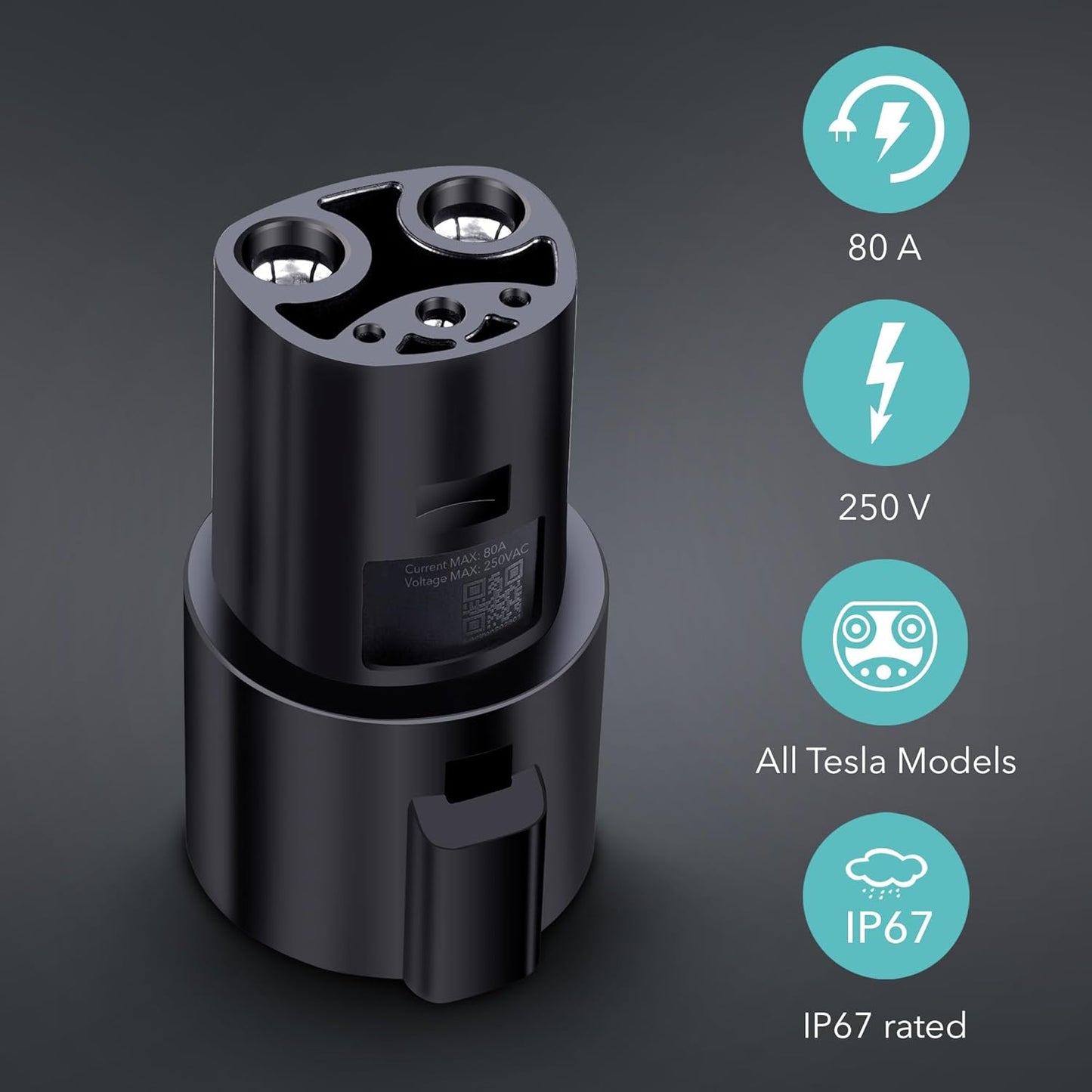 Lectron J1772 to Tesla Adapter 80 Amp (250V) - EV Charging Adapter Compatible with Tesla Model S/3/X/Y/Cybertruck and All Electric Vehicles in The NACS Alliance (Black)