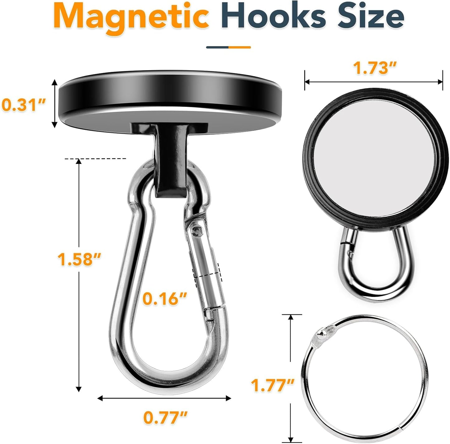 MIKEDE Magnetic Hooks Heavy Duty, 200LBS+ Powerful Magnetic Hooks Cruise, Super Strong Swivel Magnet Hooks Neodymium Magnets with Carabiner Hook for Hanging, Workplace - 2 Pack