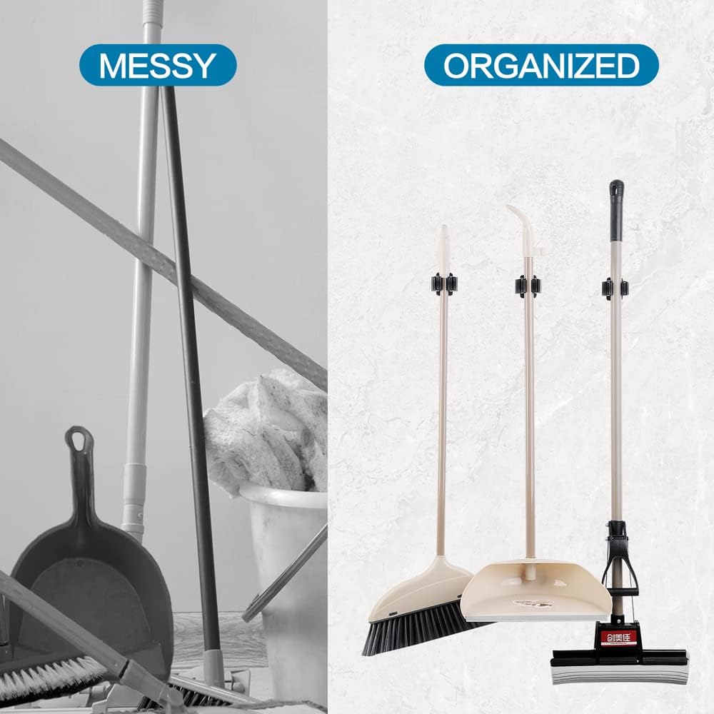 24PCS Broom and Mop Holder, Heavy Duty Garden Tool Organizer Rack Rake and Shovel Handle, Stainless Steel Mop Hanger. Wall Mounted with Screws.Matte Black