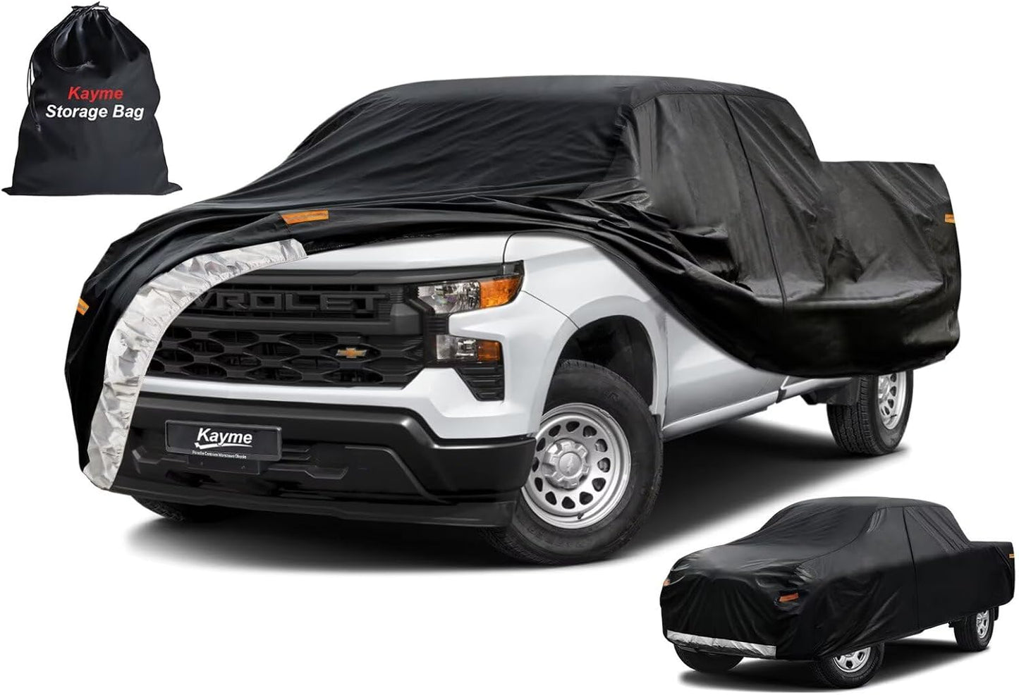 Kayme Truck Cover Custom Fit Chevy Silverado 1500(1998-2018) Regular Cab SB. Full Exterior Heavy Duty Outdoor Pickup Truck Car Cover Waterproof All Weather.Car Tarp for Wind Sun Dust Protection.