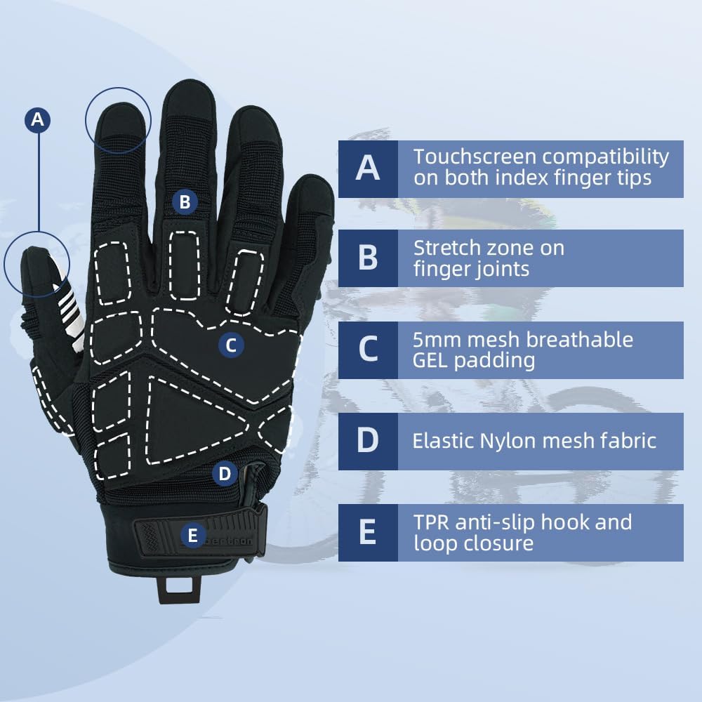 Seibertron SPS Series Touchscreen Motorcycle Motocross BMX ATV MTB Bicycle Cycling Full or Half Finger Gloves Adult and Youth
