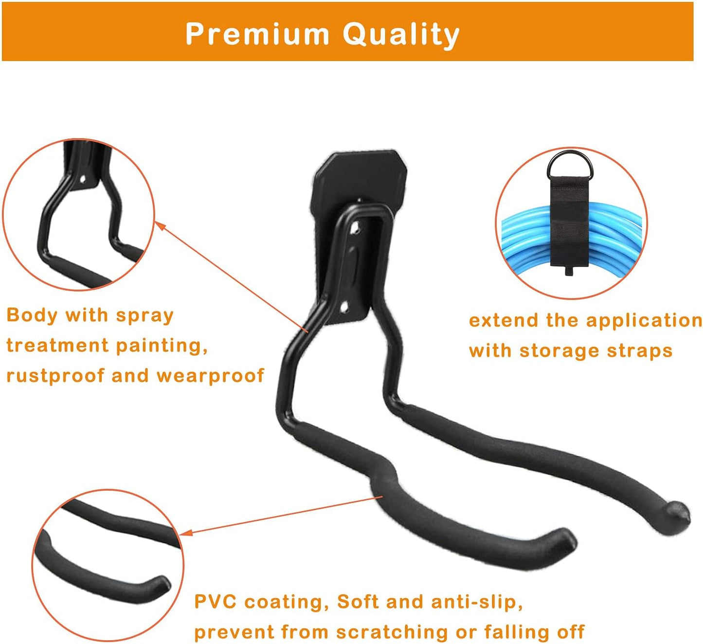 Garden Power Tool Hanger, Garage Wall Hooks, Weedeater Rack, String Trimmer Hanger, Utility Hooks for Garage Tool Organizers and Storage - Black, 2 Pcs