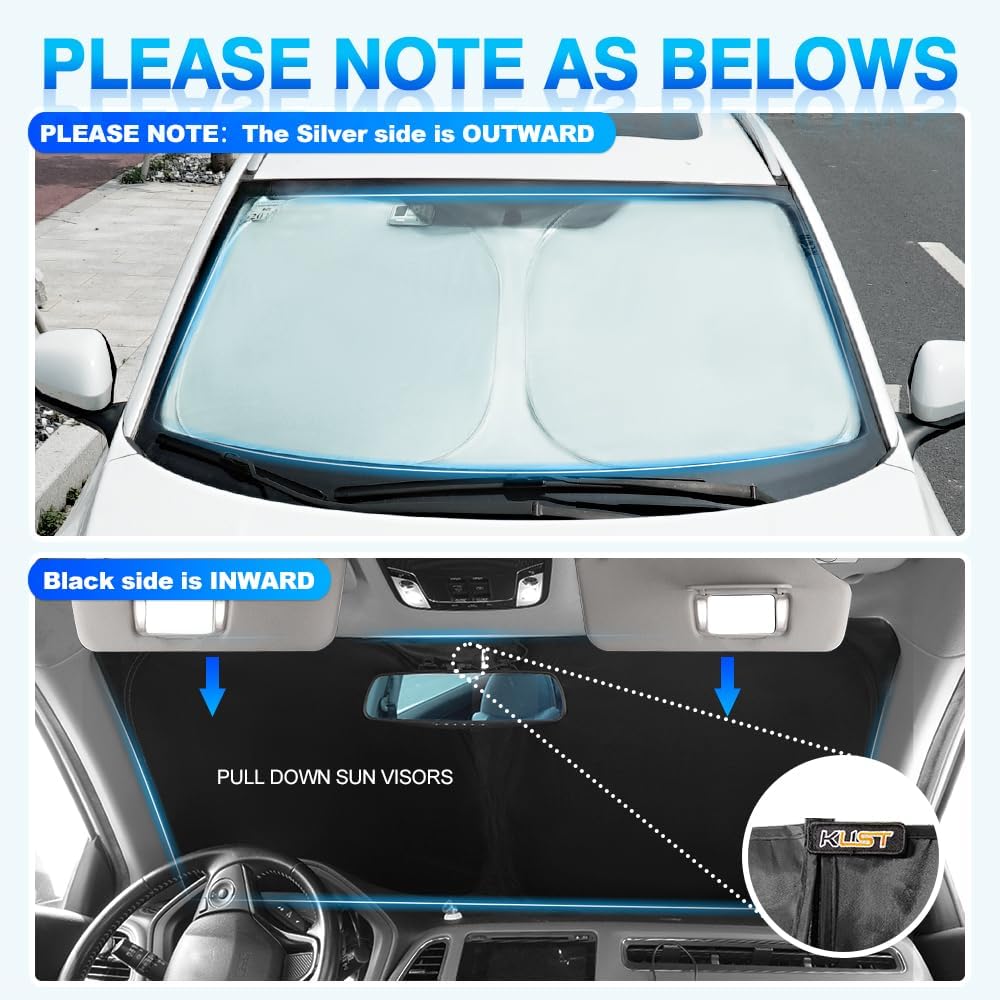KUST Windshield Sun Shade for Jeep Grand Wagoneer 2022-2024 2025 2026 (Not for Jeep Wagoneer) Sunshade Window Sun Visor Protector Foldable Blocks UV Rays Keep Car Cooler