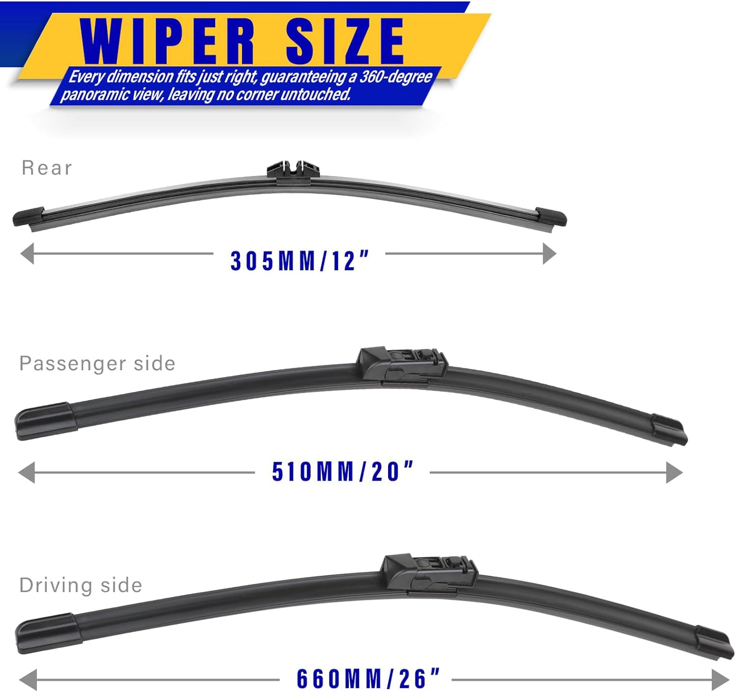 3 wipers Replacement for 2018-2022 BMW X3/2019-2022 BMW X4, Windshield Wiper Blades Original Equipment Replacement - 26"/20"/12" (Set of 3)