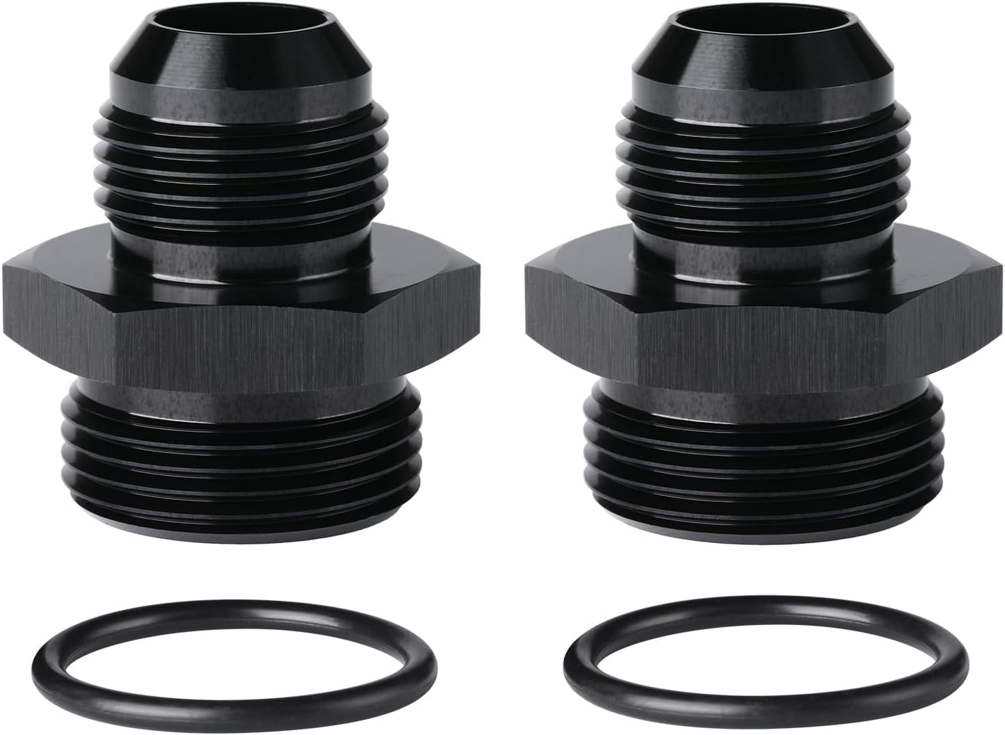 12AN Male Flare to 16AN ORB O-ring Boss Fuel Pump Rail Adapter Fitting Aluminum Black, Pack of 2