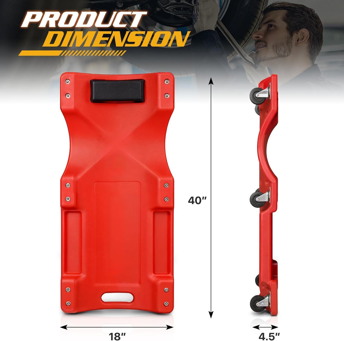 Magshion Automotive Creeper Under Car Roller, 40 Inch Low Profile Creepers with Padded Headrest and Tool Tray, 330 lbs Capacity Portable Floor Creeper for Home Garage Automotive Shop (Red)