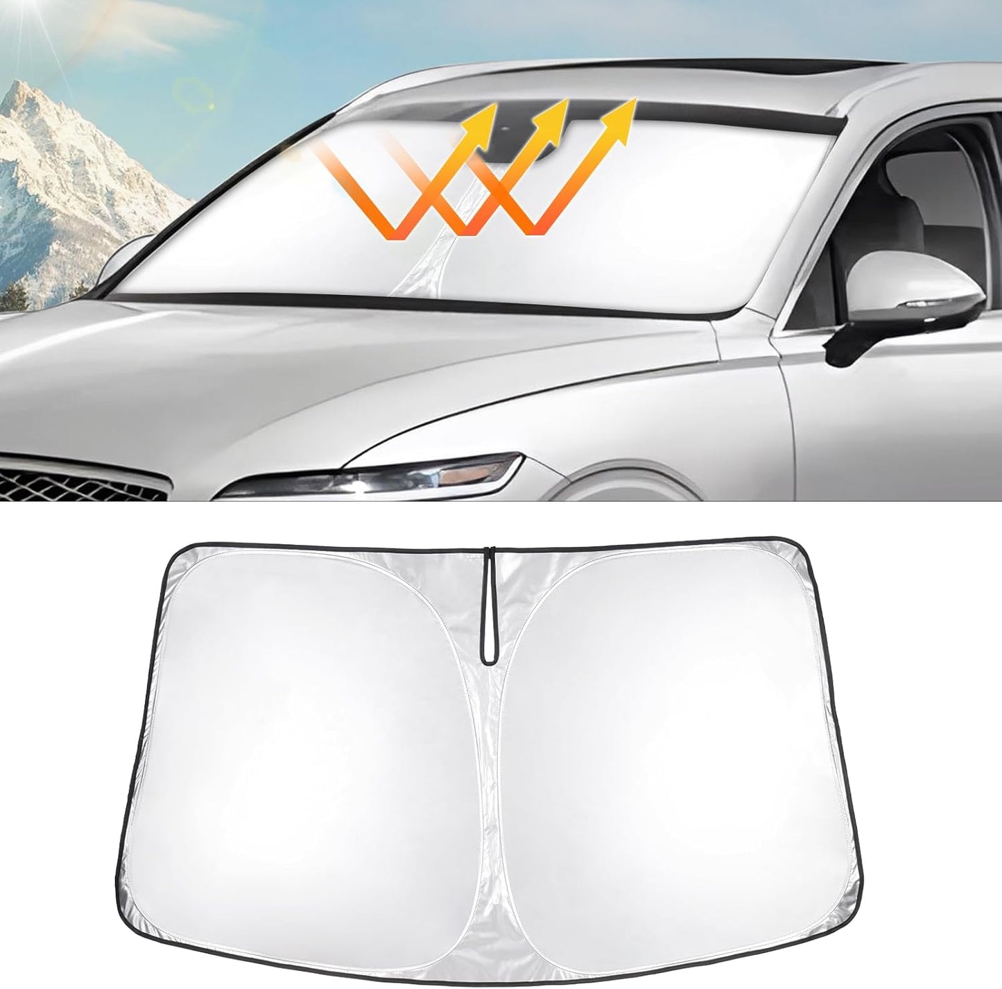 T TGBROS Windshield Sun Shade Custom Fit for 2022-2023 2024 2025 Genesis GV70 Accessories Foldable Sun Shield Reflective Polyester Sun Visor Cover Block Heat and Sun Protection