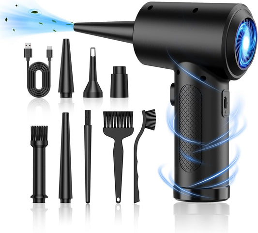 Electric Air Duster & Blower, 120,000RPM Compressed Air Duster for PC/Keyboard/Car, 7600mAh Rechargeable, 3-Speed LED Fan, No Canned Air - Keyboard Cleaner, Turbo Fan, PC Cleaning Kit