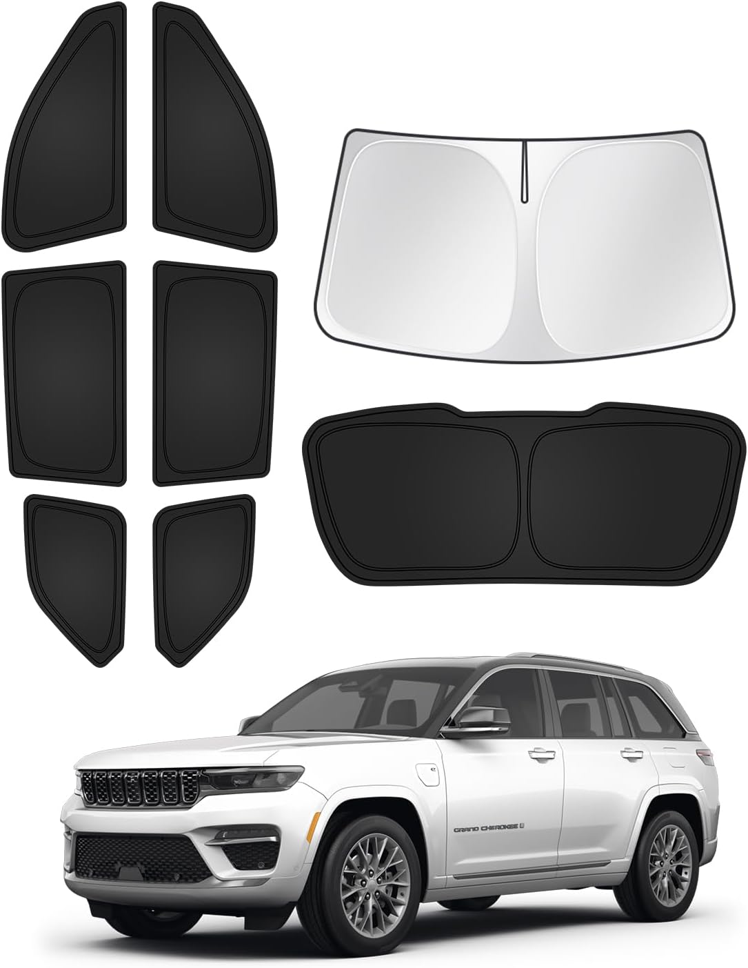 Windshield Sun Shade for 2022-2025 2026 Jeep Grand Cherokee Accessories Sunshade Side Rear Window Shade Cover Sun Visor Shield Privacy Protection Keep Vehicle Cool Black 8PCS