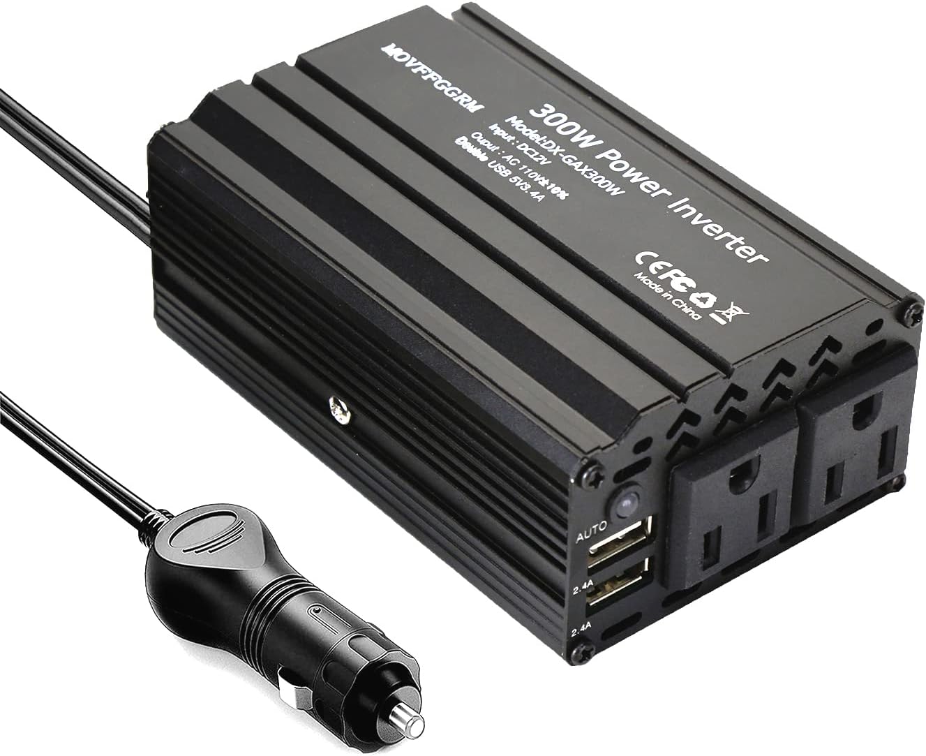 300W Power Inverter DC 12V to 110V AC Car Inverter with 2X 2.4A Dual USB car Plug in Adapter Charger Outlet Black Power inverters for Vehicles