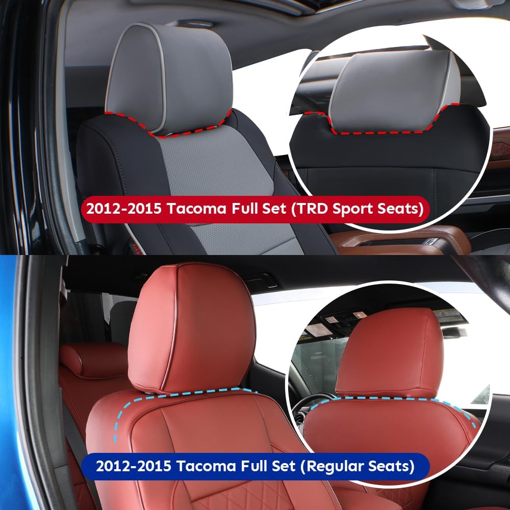EKR Custom Fit Tacoma Leather Car Seat Covers for Select Toyota Tacoma 2012 2013 2014 2015 (Regular Seats) - Full Set,Leather(Black)