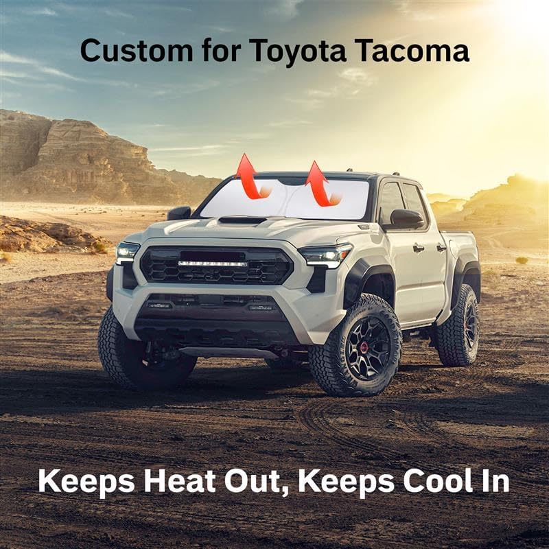 Toyota Tacoma 2016–2025 Windshield Sunshade | 4-Layer 240T Front Window Shade, Custom Toyota Tacoma 2Dr/4Dr Pickup Truck | Sun Visor Blocks 100% UV Rays & Heat