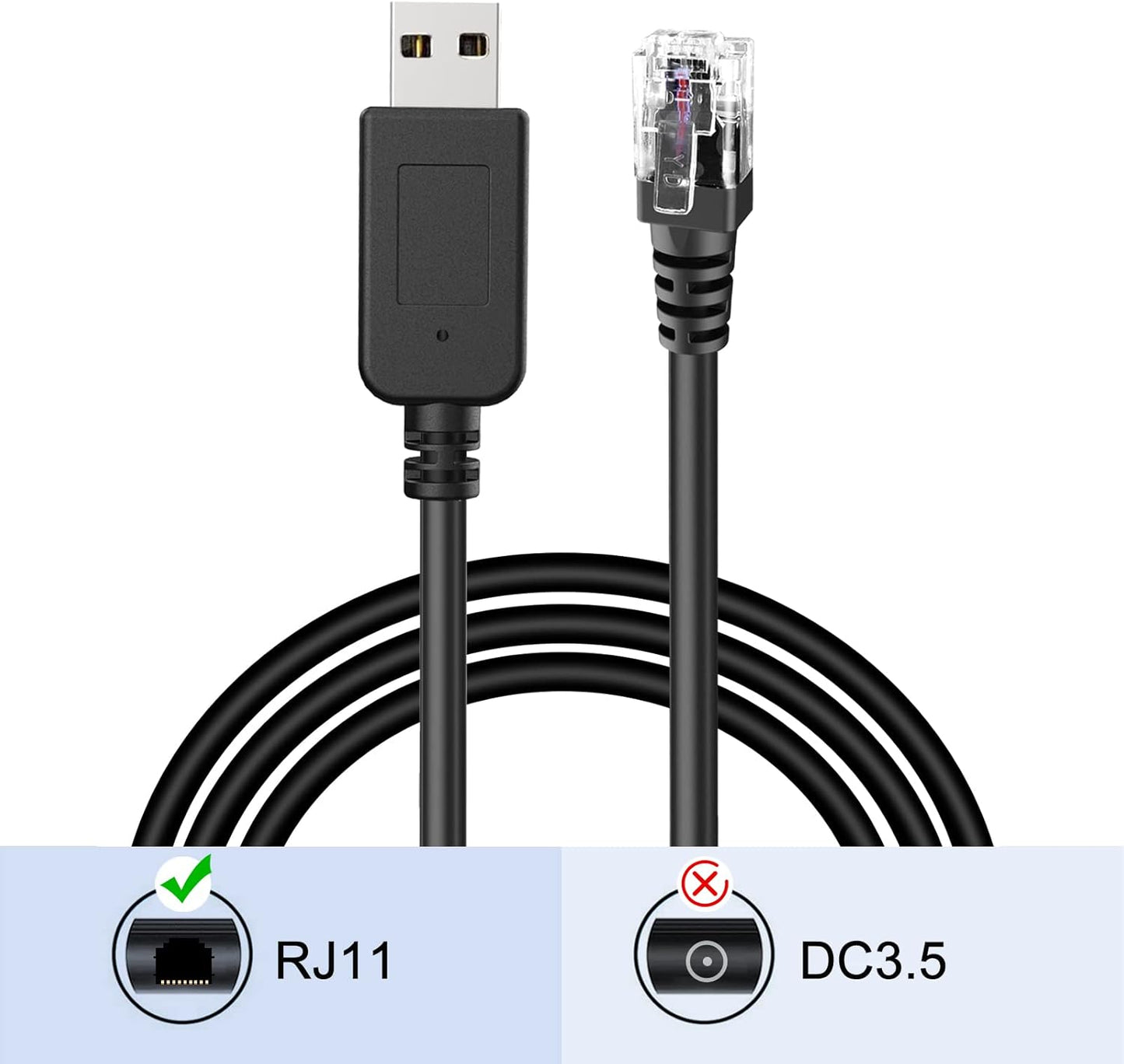 Radar Detector Cable, USB to RJ11 Plug Cable,for Escort Radenso XP Uniden Beltronics Cobra Whistler Radar Detector,Replacement Power Cable for Radar Detectors (RJ11-9.84ft)