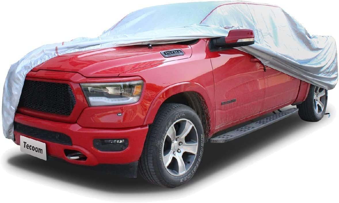 Tecoom Hard Shell Truck Car Cover Waterproof UV-Proof Windproof Zipper Design with Straps Buckle Fit for Ford F150 Ram 1500 Chevy Silverado Toyota Tundra GMC Sierra Full Size Truck Length Up to 245"