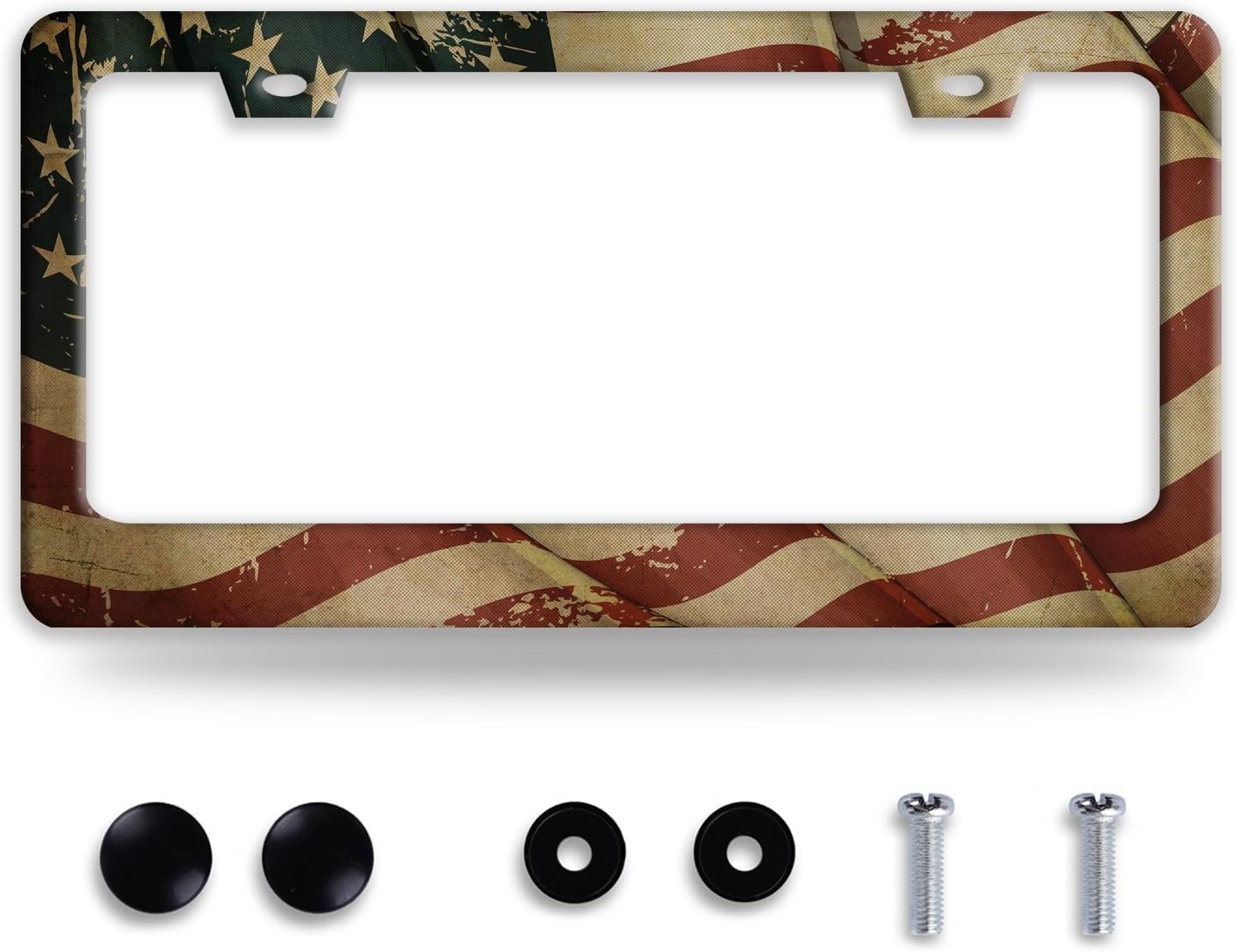 Vintage American Flag License Plate Frame Usa Flag License Plate Frames Funny Stainless Steel Accessories Cars Decor With 2 Holes Screws Fits Standard Us Ca Vehicles License Plate Holder 12.2 X 6 Inch