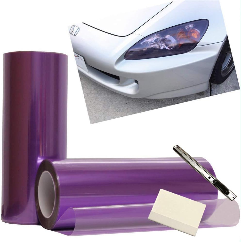 12 by 48 Inches Self Adhesive Headlight, Tail Lights, Fog Lights Tint Vinyl Film with Tools (Purple)