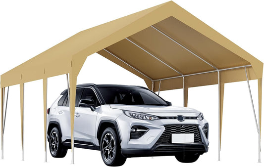 10x20ft Heavy Duty Carport Outdoor Car Canopy UV Resistant Waterproof Party Tent All-Season Portable Garage Gazebo Shelter for Car, Storage Shed (Earthy Yellow)