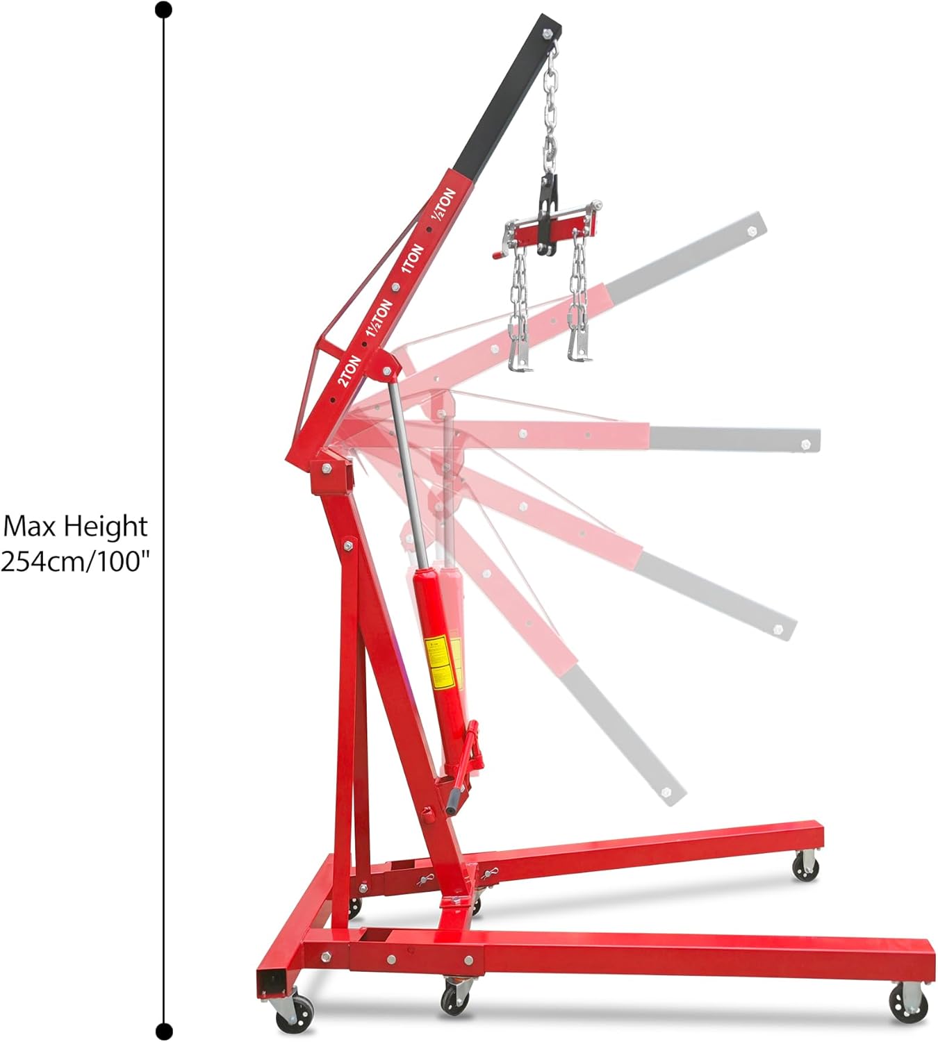 2 Ton Folding Hydraulic Engine Hoist with Leveler, 4000 LBS Heavy Duty Steel Shop Crane Lift with Adjustable Boom and 6 Caster Wheels, Portable Cherry Picker Motor Hoist for Garage, Workshop