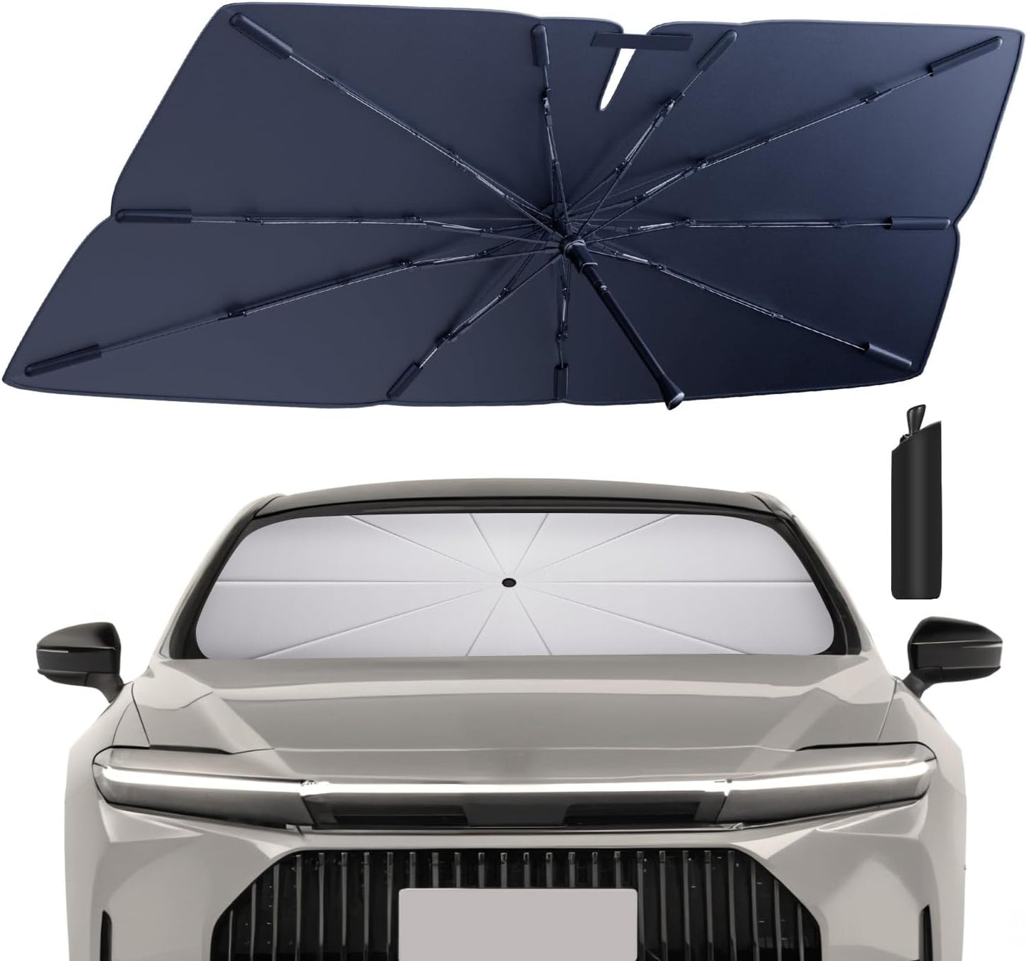 Windshield Sun Shade Umbrella for 2023-2025 Toyota Crown Accessories: Custom Fit 210T Silver, Foldable Sunshade Front Window Sun Visor, Blocks UV Rays, Keeps Car Cool for XLE, Limited, Platinum