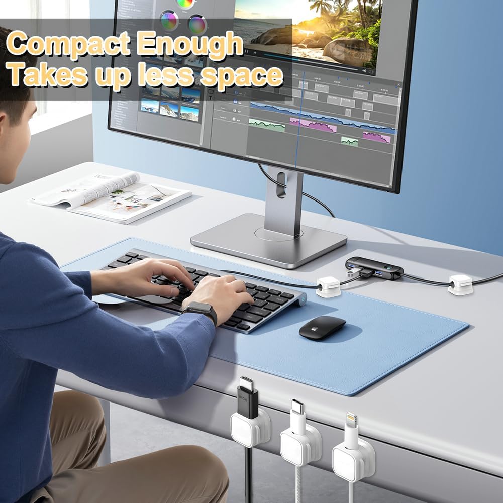 18 Pack Cord Organizer Holder,Magnetic Cable Clips Management,Easy Strong Adhesive Phone USB Charger Cord,Hide Or Organize Desk Cable for Kitchen,Office,Car,Nightstand（White）