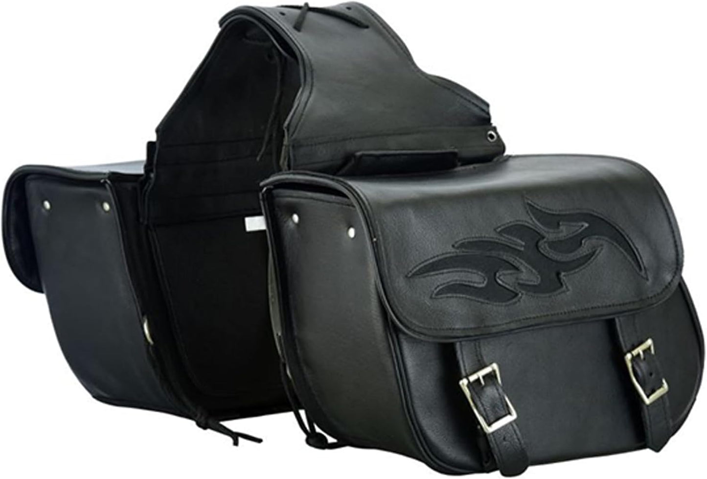 Dream Apparel Naked Cowhide Leather Motorcycle Saddle Bags Throw Over Saddlebags, Motorcycle Side Bags for Honda Shadow Sportster Softail Dyna V-star (Black, No Studs)