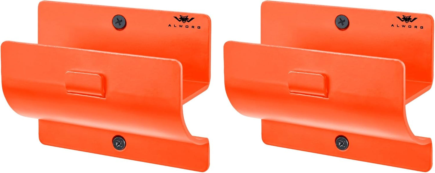 Ladder Hangers for Garage Wall Set of 2 Hooks- Orange Step Stool Hanger Wall Mount. Tool Holder for Shed, Workshop, Garden - Hang Wheelbarrow, Folding Chair