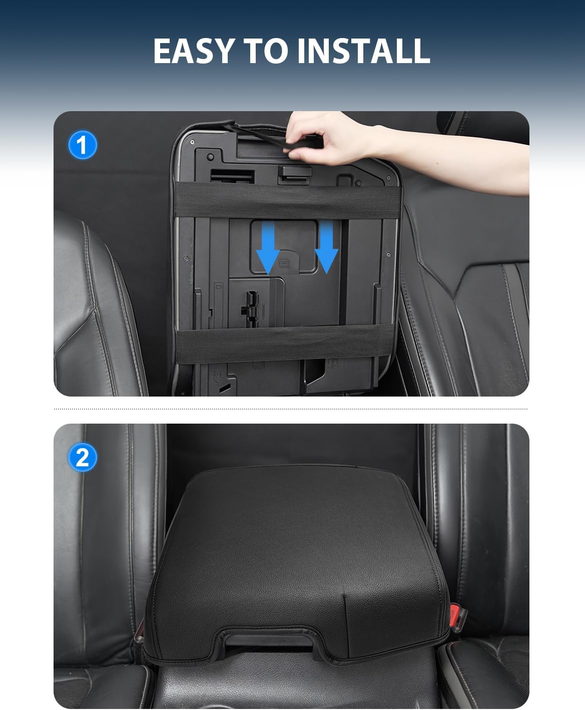 Center Console Cover for Toyota Tundra Accessories 2007-2013 & Toyota Sequoia 2008-2022, Vinyl Leather Car Armrest Protector, Anti-Scratch, Black