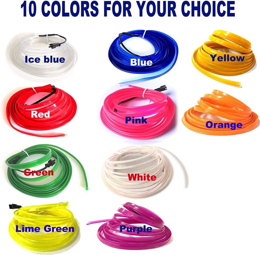 El Wire Pink Interior Car LED Strip Lights, 5M Neon Wire USB 5V with Fuse Protection for Automotive Interior Decoration, with 6mm Sewing Edge