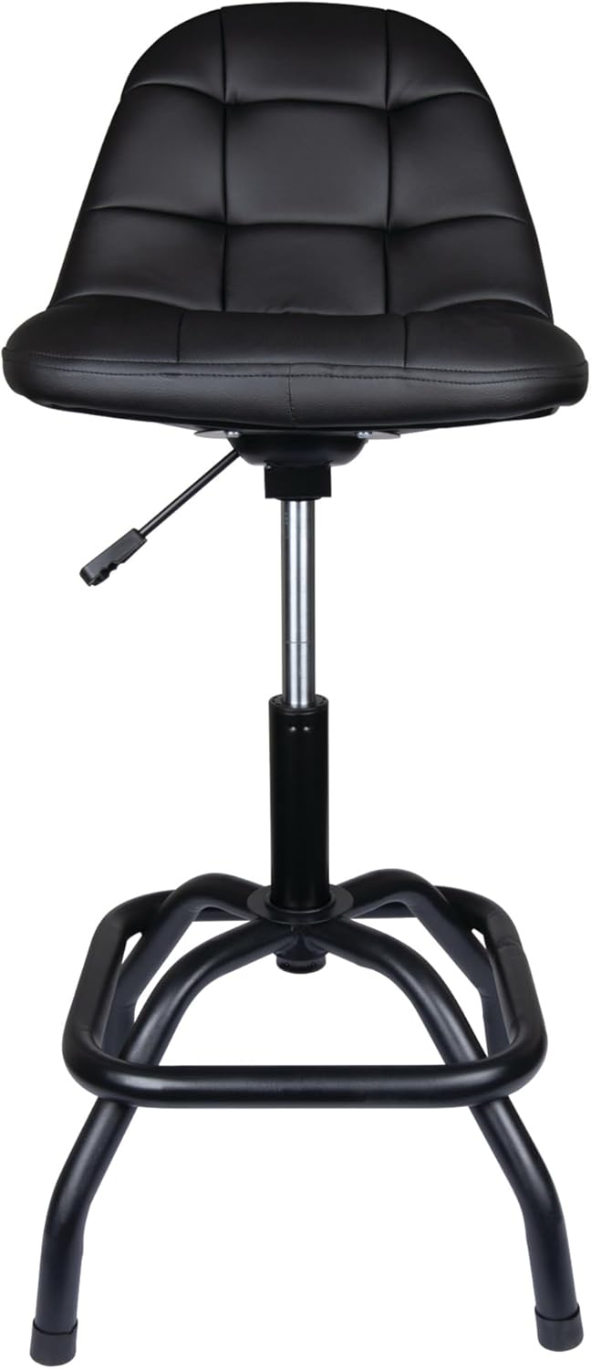 Performance Tool W85031 Pneumatic High Back Adjustable Swivel Bar Stool with Back Support for Home, Bar, and Shop, Black, 26-32-Inches High